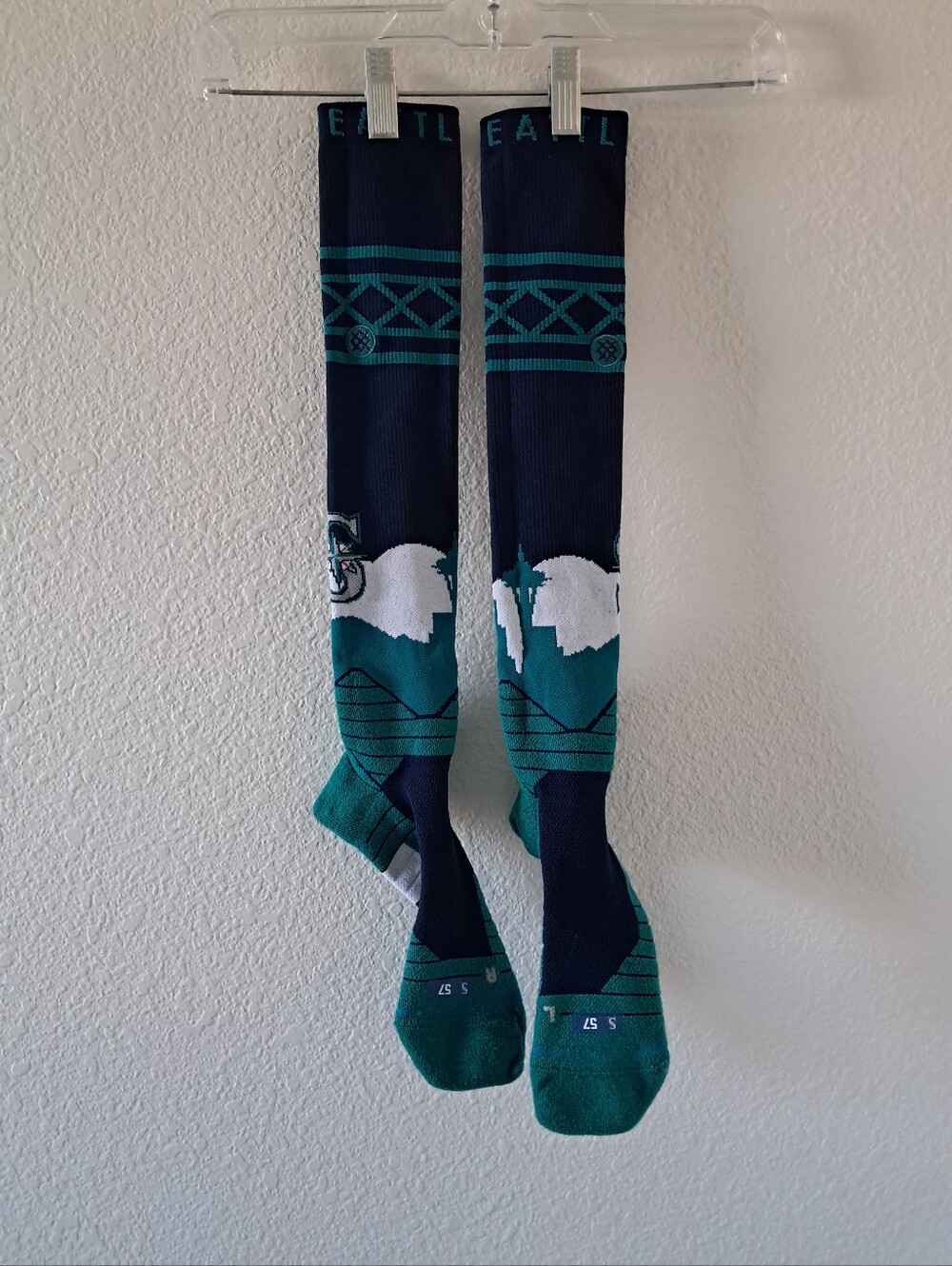 Stance Seattle Mariners Socks MLB Team Issued #57 Seattle Skyline Space Needle